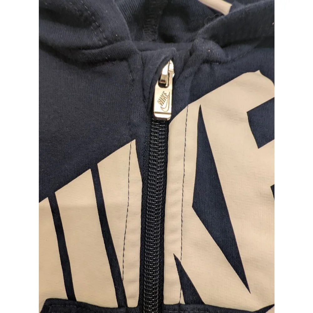 Baby Nike Navy & White Logo Hooded Footie 3 Months